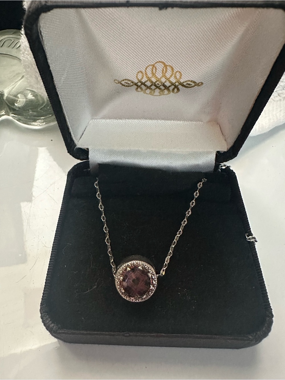 18 KGP Sterling Silver Purple Crystal Pendant Necklace - Elegant Women's Jewelry